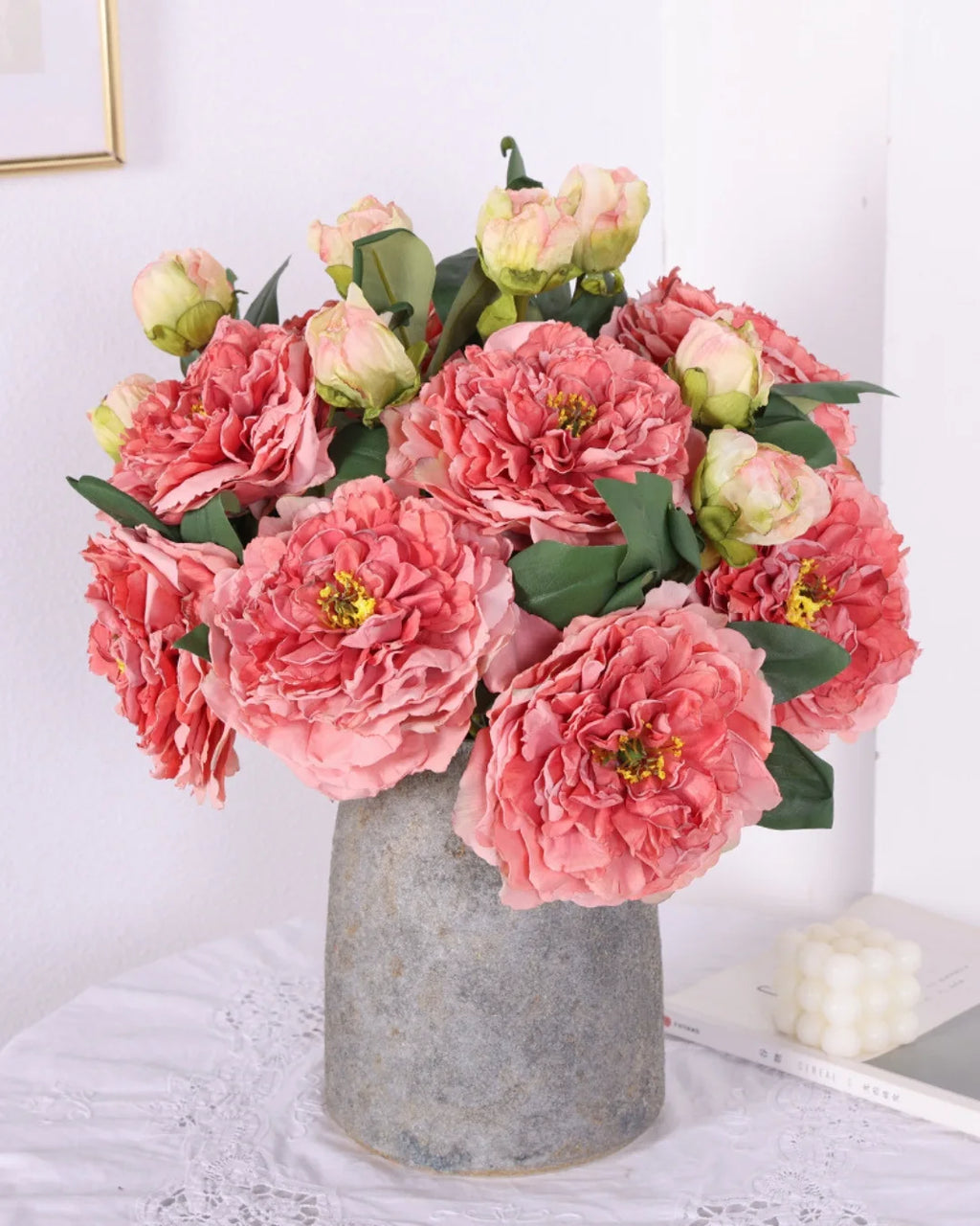 2-Head Peony Faux Flower in Deep Pink - 19"