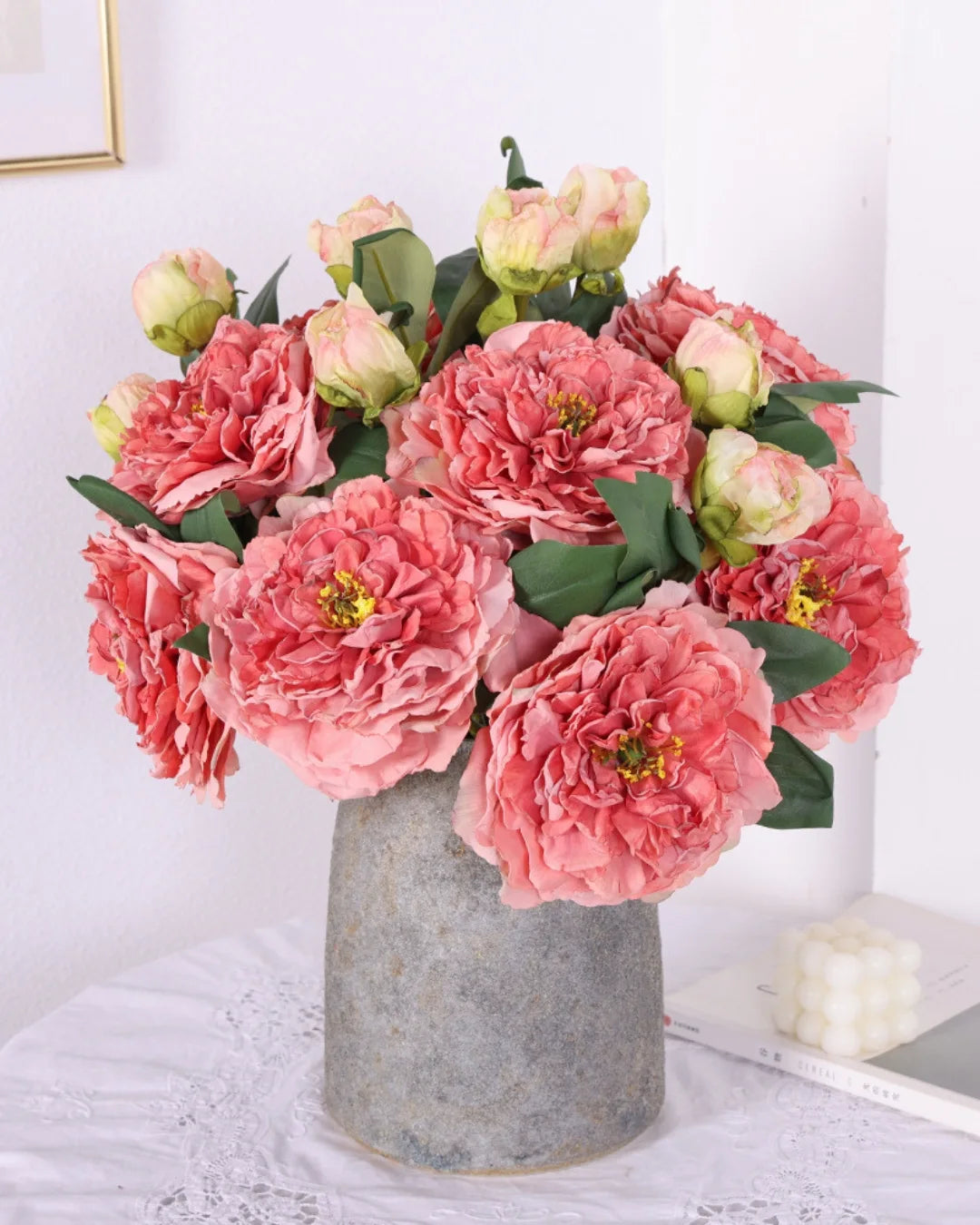 2-Head Peony Faux Flower in Deep Pink - 19"
