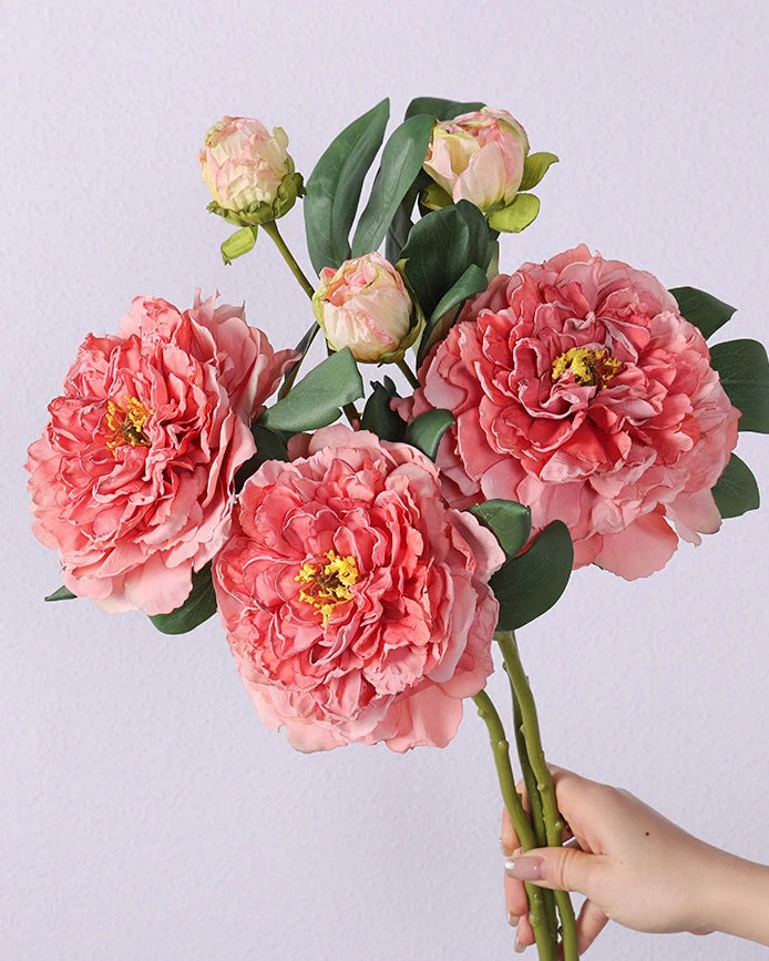 2-Head Peony Faux Flower in Deep Pink - 19"