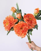2-Head Peony Faux Flower in Orange - 19"