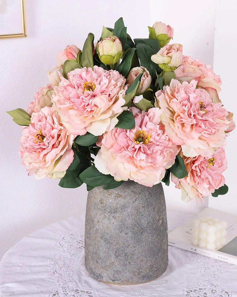 2-Head Peony Faux Flower in Pink - 19"