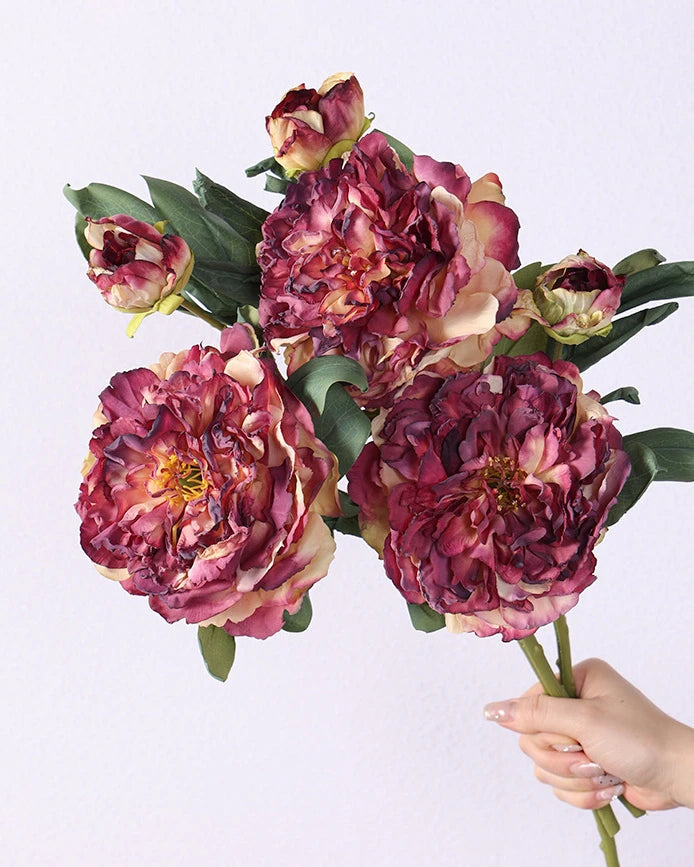 2-Head Peony Faux Flower in Red - 19"