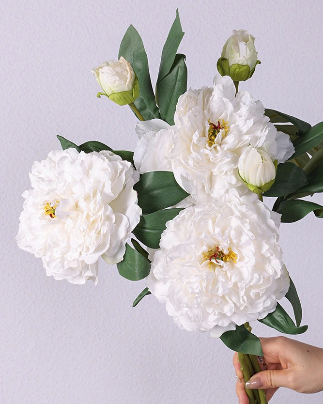 2-Head Peony Faux Flower in White - 19"