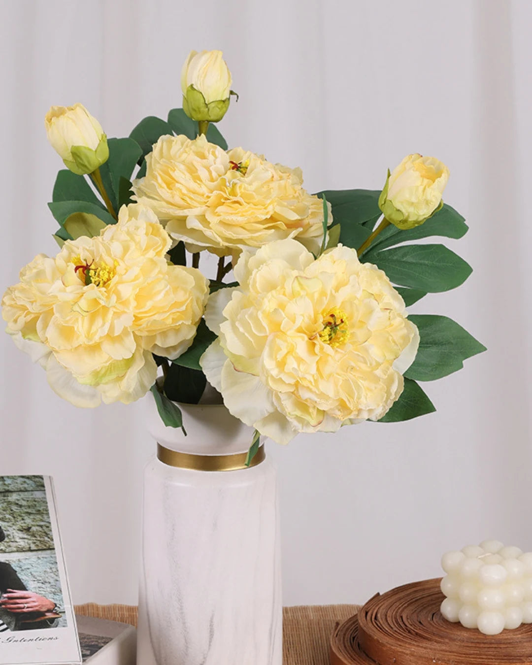 2-Head Peony Faux Flower in Yellow - 19"