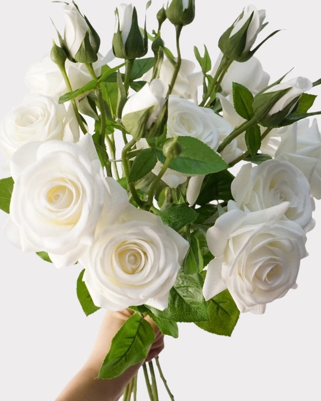 2-Head Rose Faux Flower in White - 23"