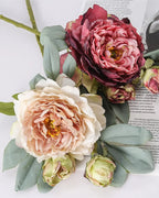 3-Head Burnt Edge Peony Faux Flower - 26"