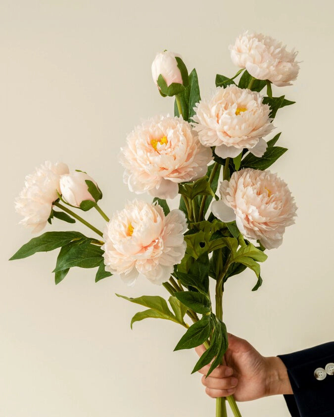 3-Head Peony Faux Flower in Champagne - 29.5"