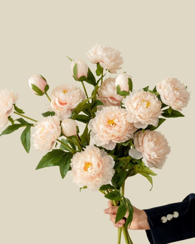 3-Head Peony Faux Flower in Champagne - 29.5"