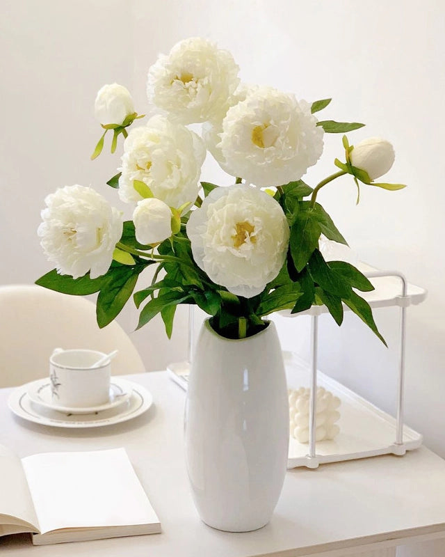 3-Head Peony Faux Flower in White - 29.5"