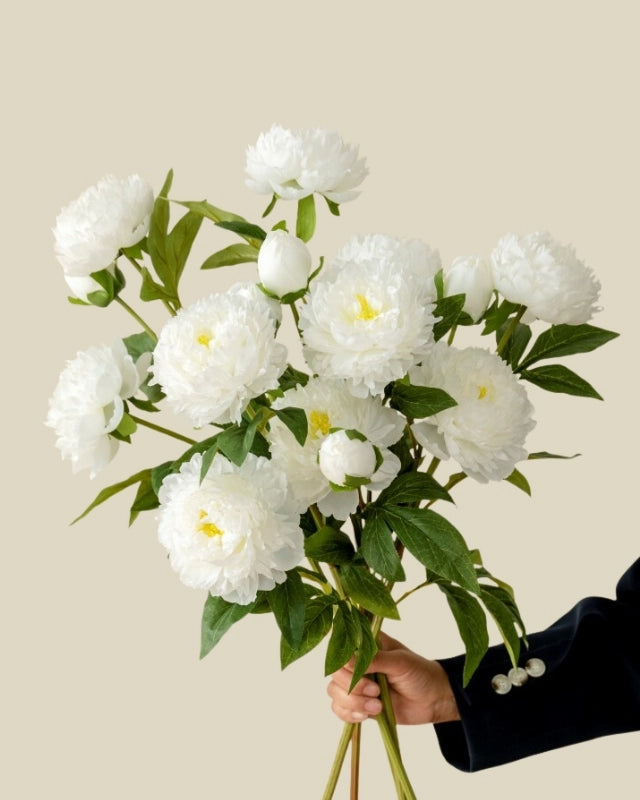 3-Head Peony Faux Flower in White - 29.5"