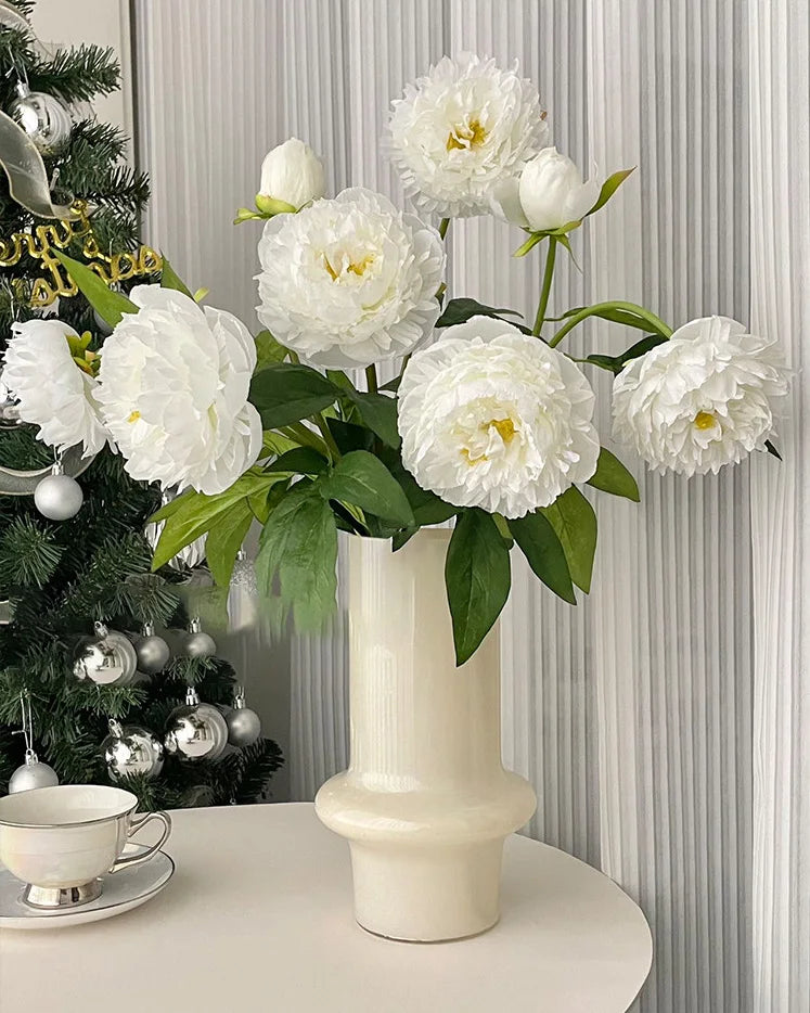 3-Head Peony Faux Flower in White - 29.5"