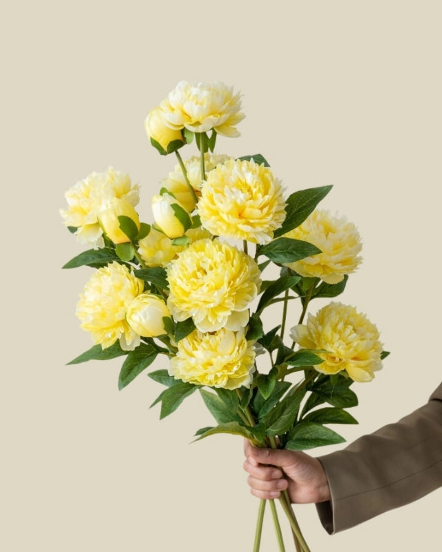 3-Head Peony Faux Flower in Yellow - 29.5"