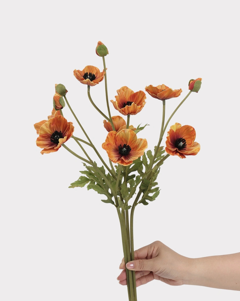 3-Head Poppy Faux Flower in Brown - 18"