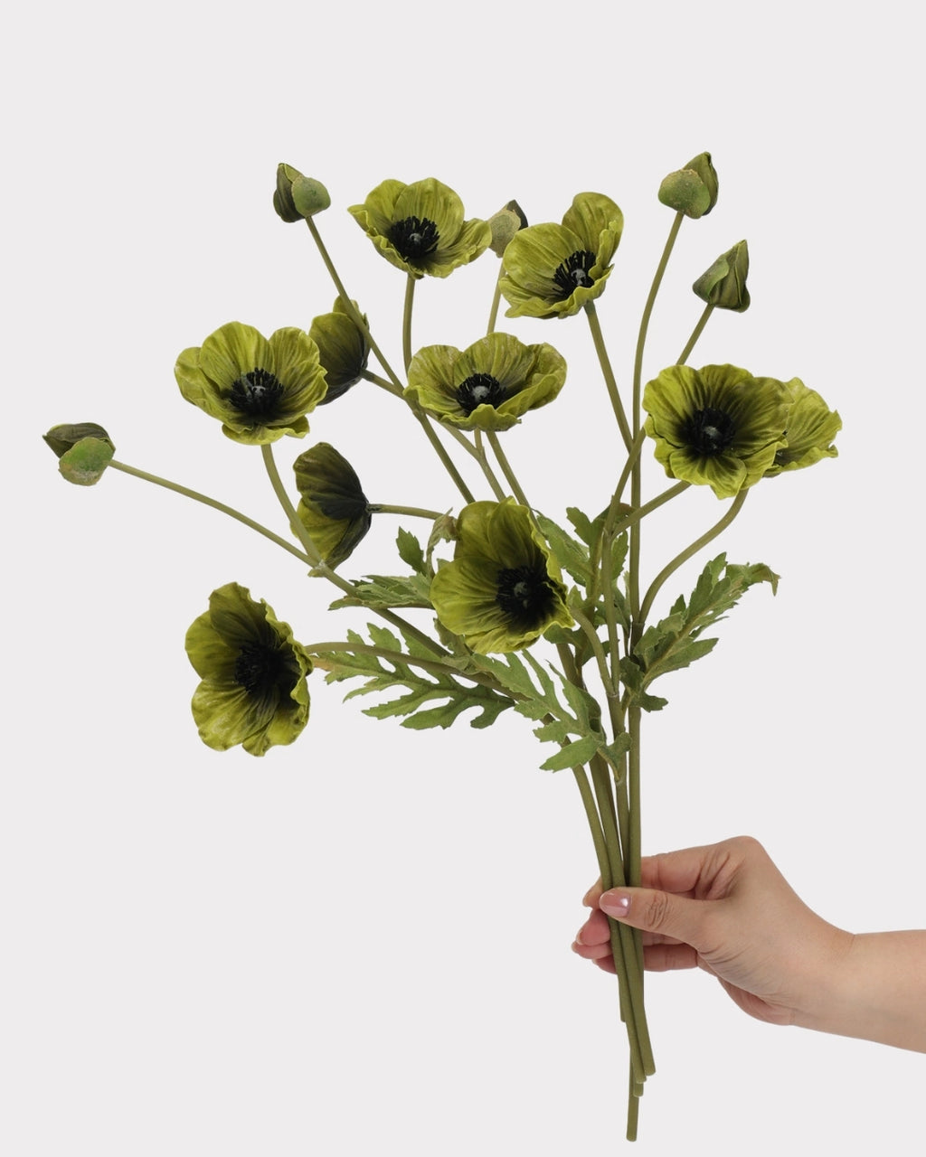 3-Head Poppy Faux Flower in Green - 18"