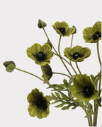 3-Head Poppy Faux Flower in Green - 18"