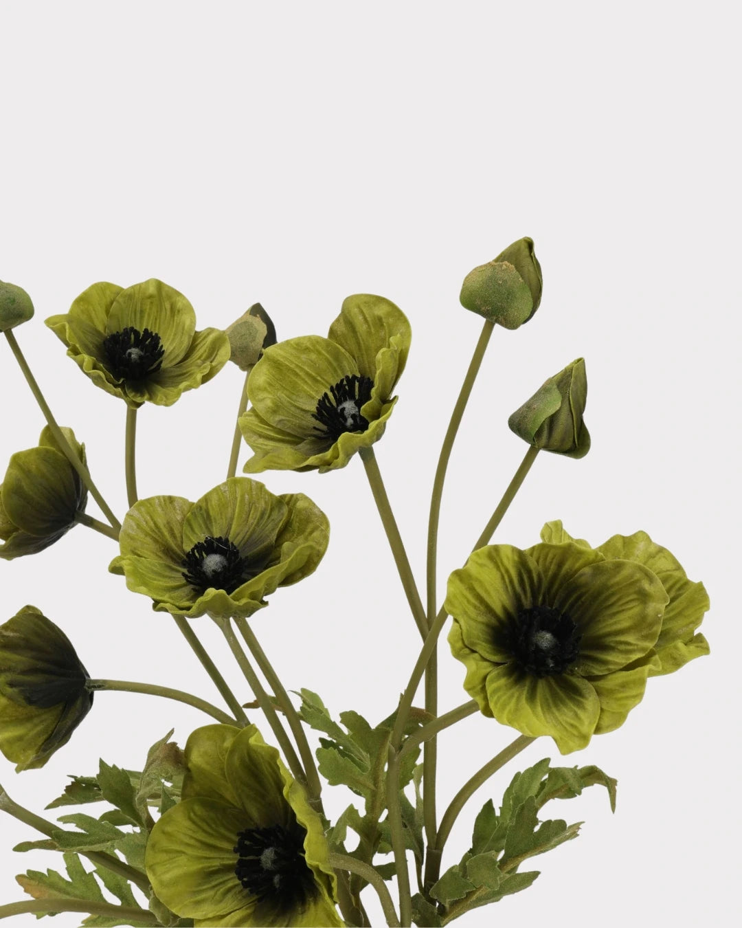 3-Head Poppy Faux Flower in Green - 18"