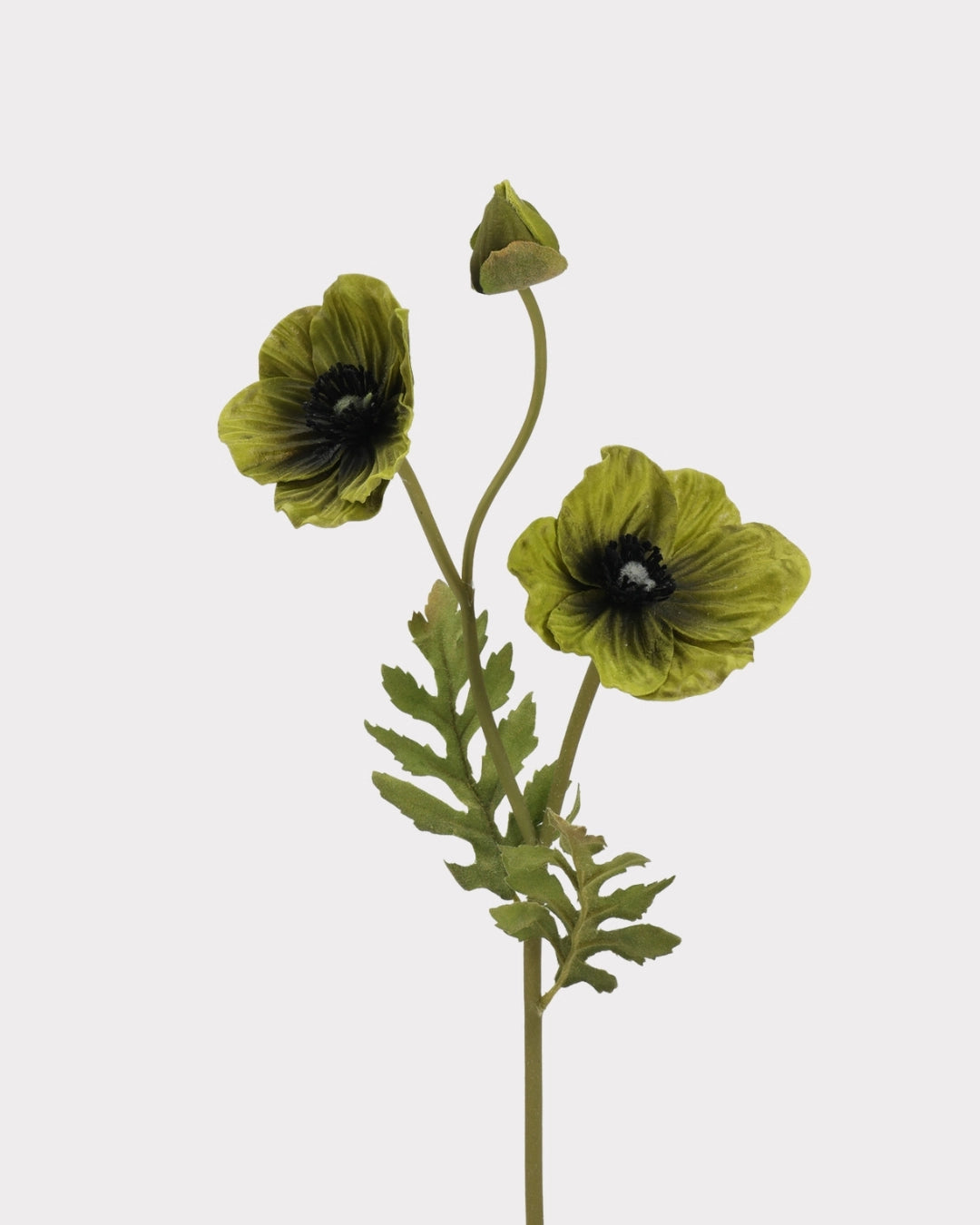 3-Head Poppy Faux Flower in Green - 18"