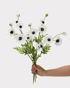 3-Head Poppy Faux Flower in White - 18"