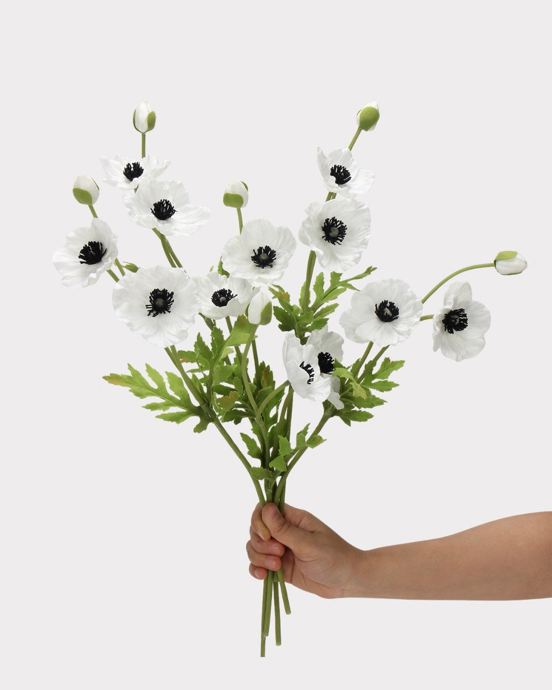 3-Head Poppy Faux Flower in White - 18"