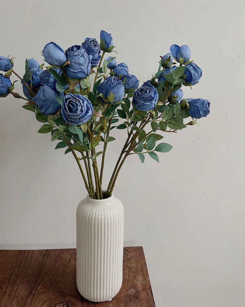 5-Head Vintage Rose Faux Flower in Blue - 19"