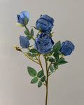 5-Head Vintage Rose Faux Flower in Blue - 19"