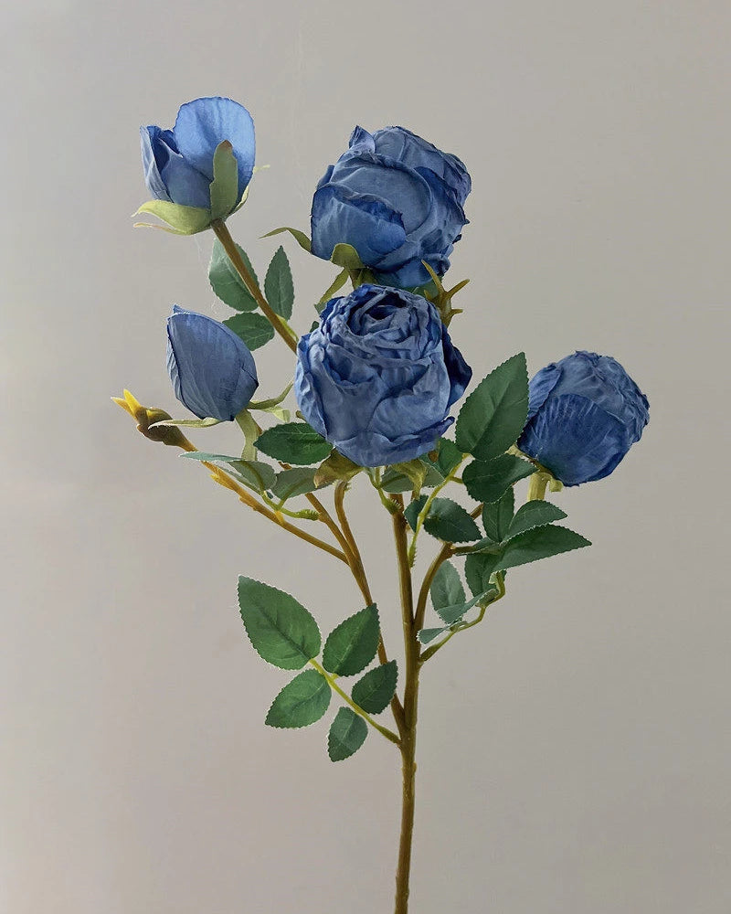 5-Head Vintage Rose Faux Flower in Blue - 19"