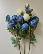 5-Head Vintage Rose Faux Flower in Blue - 19"