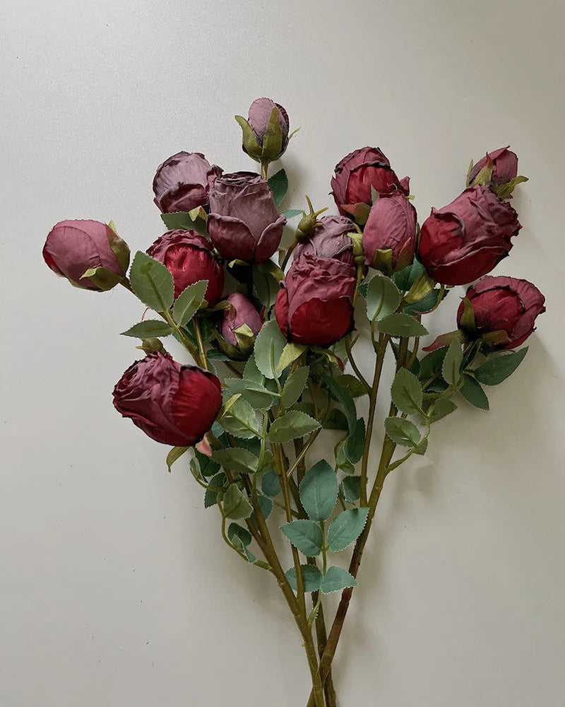 5-Head Vintage Rose Faux Flower in Deep Red - 19"