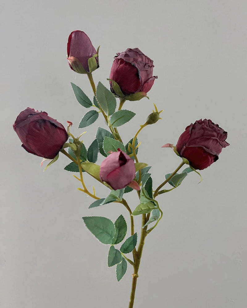 5-Head Vintage Rose Faux Flower in Deep Red - 19"