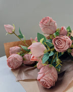 5-Head Vintage Rose Faux Flower in Pink - 19"