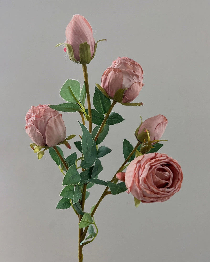 5-Head Vintage Rose Faux Flower in Pink - 19"