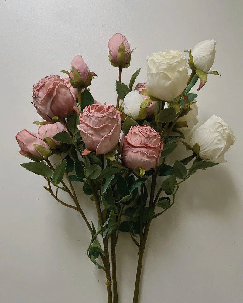 5-Head Vintage Rose Faux Flower in Pink - 19"