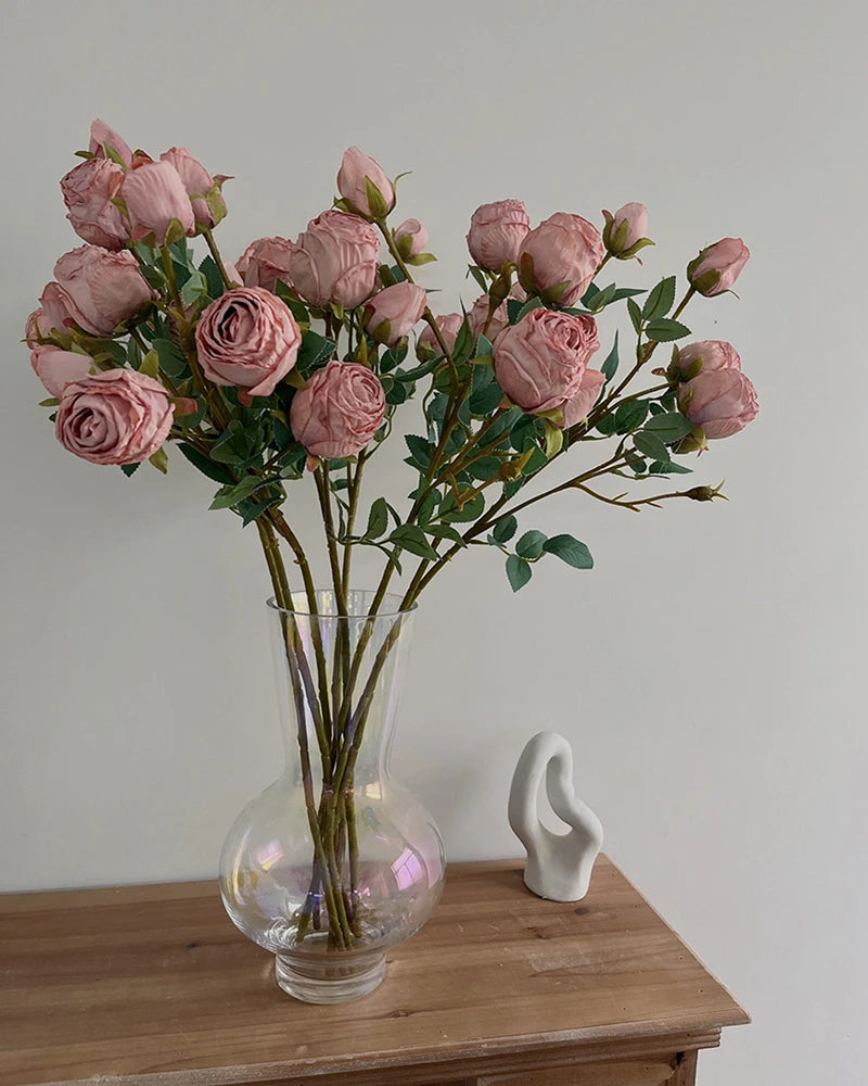 5-Head Vintage Rose Faux Flower in Pink - 19"