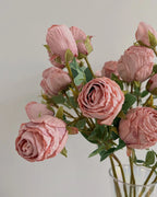 5-Head Vintage Rose Faux Flower in Pink - 19"