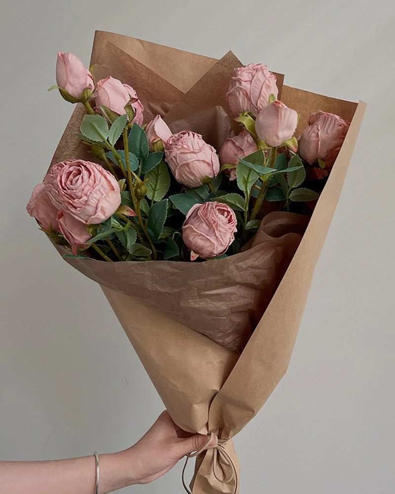 5-Head Vintage Rose Faux Flower in Pink - 19"