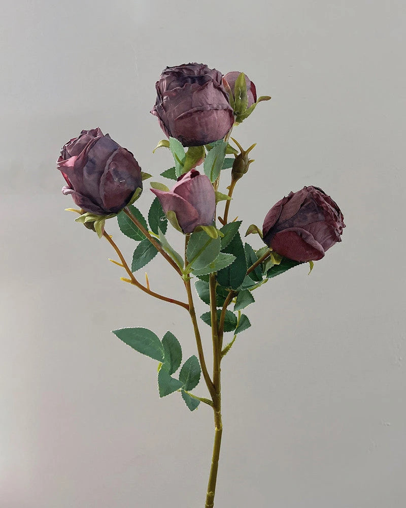 5-Head Vintage Rose Faux Flower in Purple - 19"