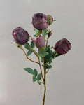 5-Head Vintage Rose Faux Flower in Purple - 19"