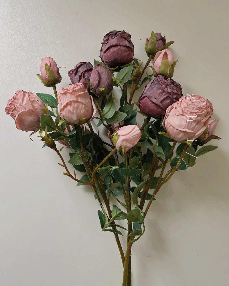 5-Head Vintage Rose Faux Flower in Purple - 19"