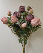 5-Head Vintage Rose Faux Flower in Purple - 19"