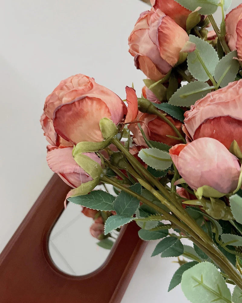 5-Head Vintage Rose Faux Flower in Red - 19"