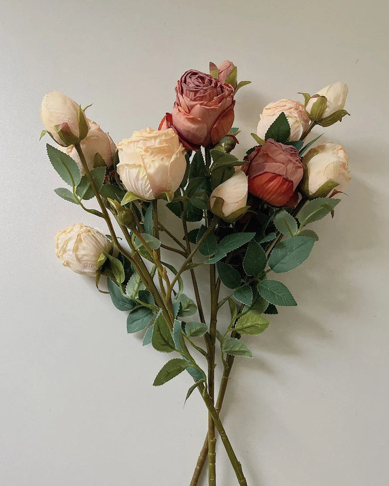 5-Head Vintage Rose Faux Flower in Red - 19"