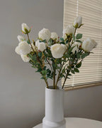 5-Head Vintage Rose Faux Flower in White - 19"