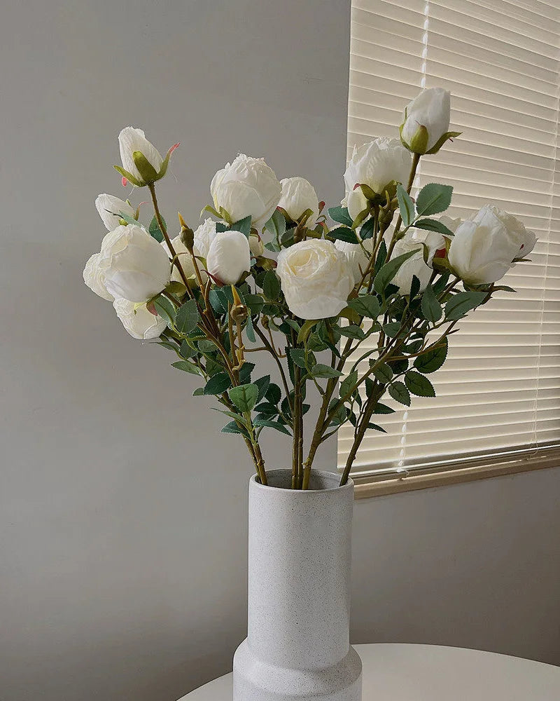 5-Head Vintage Rose Faux Flower in White - 19"
