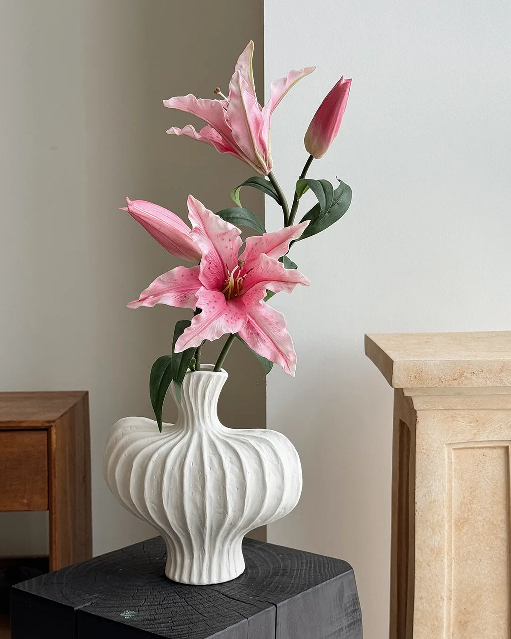 Artificial Lily Flower Branch 2 Stems 25"