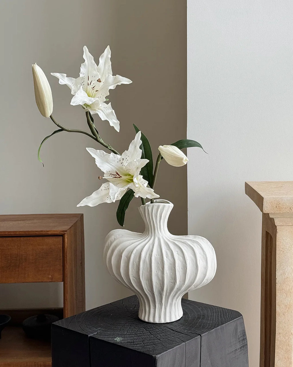 Artificial Lily Flower Branch 2 Stems 25"