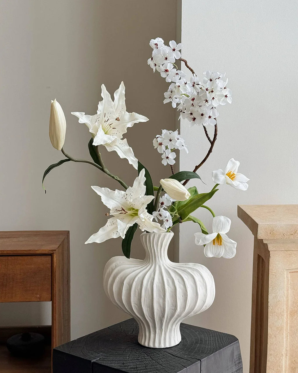 Artificial Lily Flower Branch 2 Stems 25"