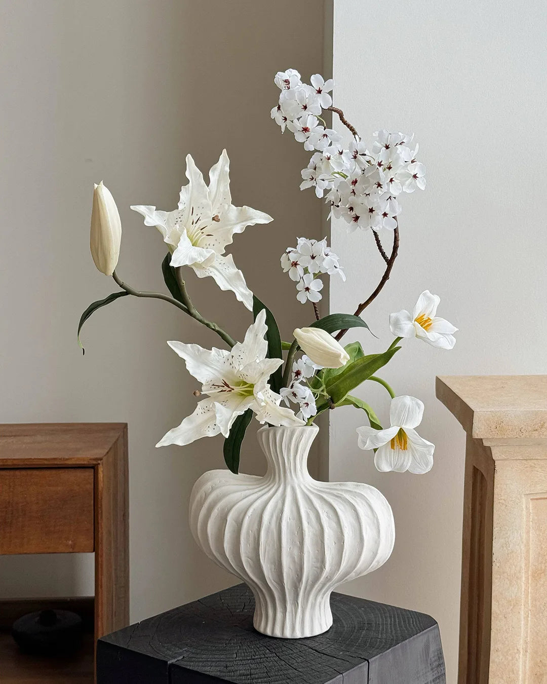 Artificial Lily Flower Branch 2 Stems 25"