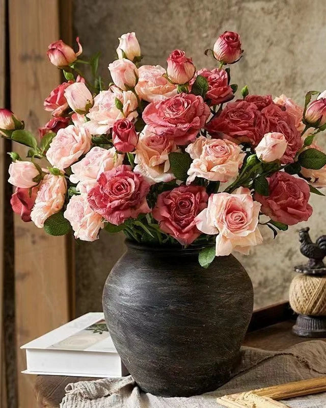 Burnt Edge Vintage Rose Faux Flower - 22"