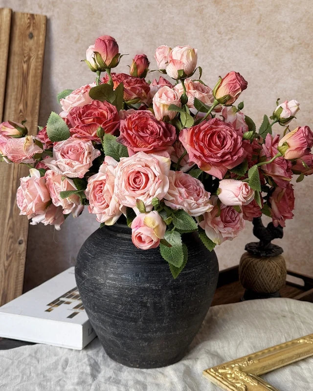 Burnt Edge Vintage Rose Faux Flower - 22"