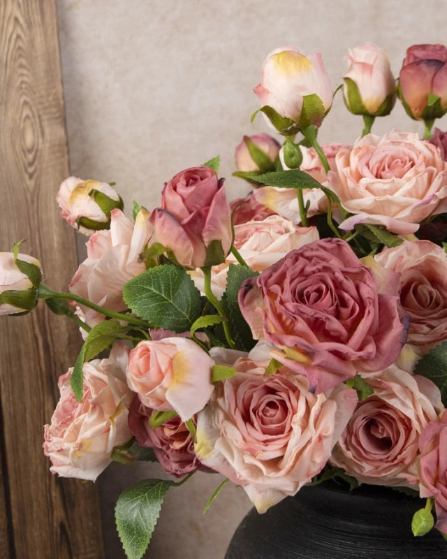 Burnt Edge Vintage Rose Faux Flower - 22"